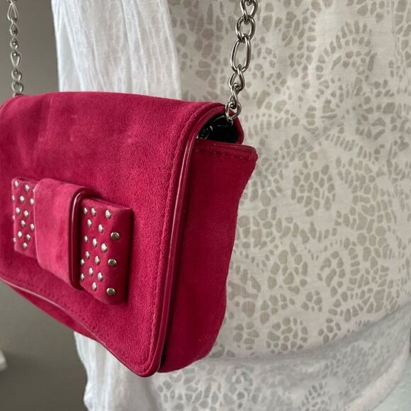 White House Black Market Faux Red Leather Suede Cross Body Shoulder Purse EUC - Picture 5 of 8